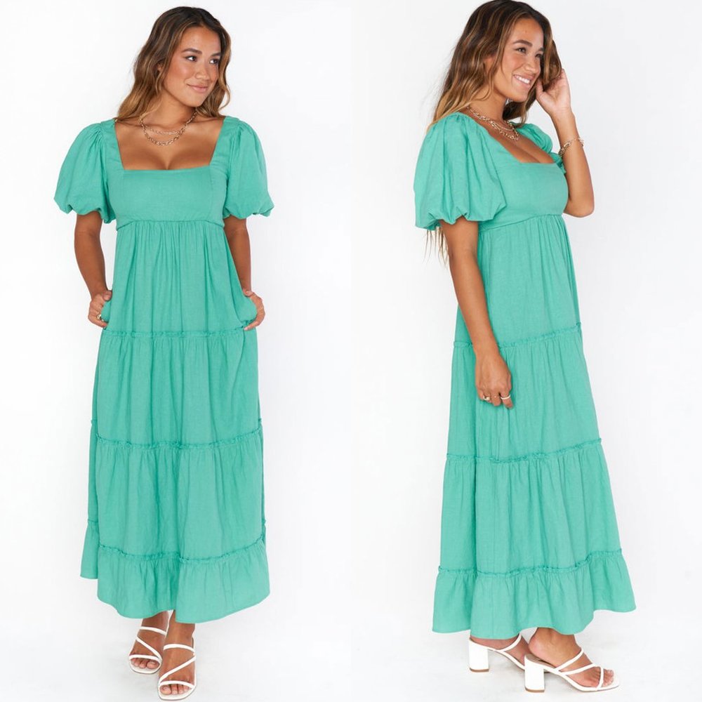 Show Me Your MuMu Linds Midi Dress in Parakeet Linen